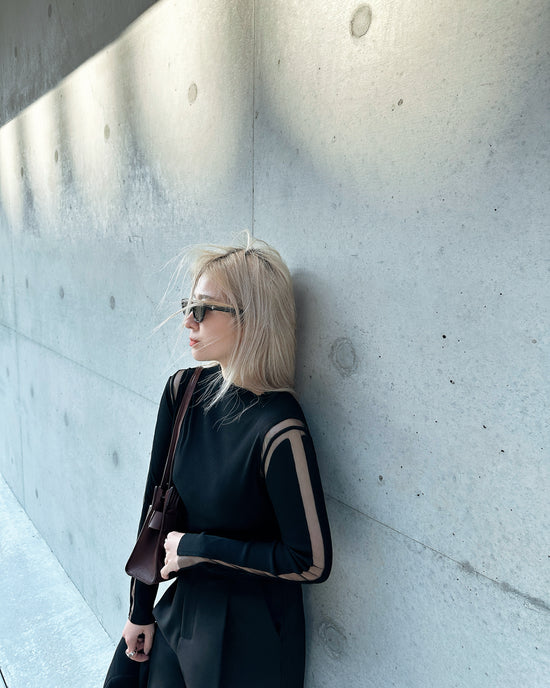 aalis HAYES mesh panel ribbed L/S top (Black)