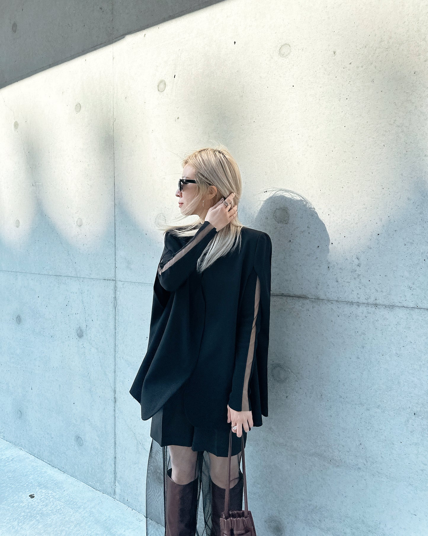 aalis HAYES mesh panel ribbed L/S top (Black)