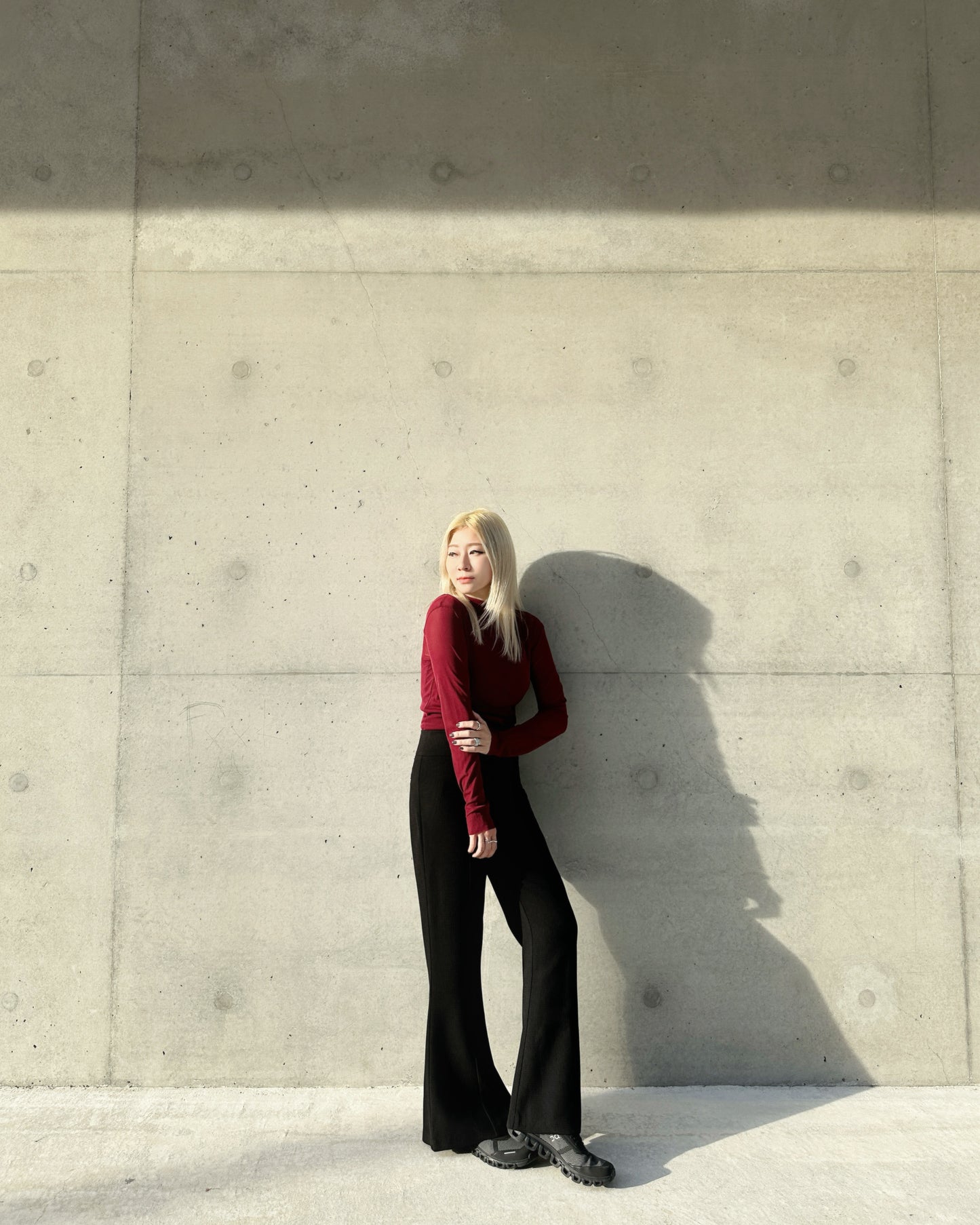 aalis RIVA NS FW25 mesh turtle neck top (Burgundy)