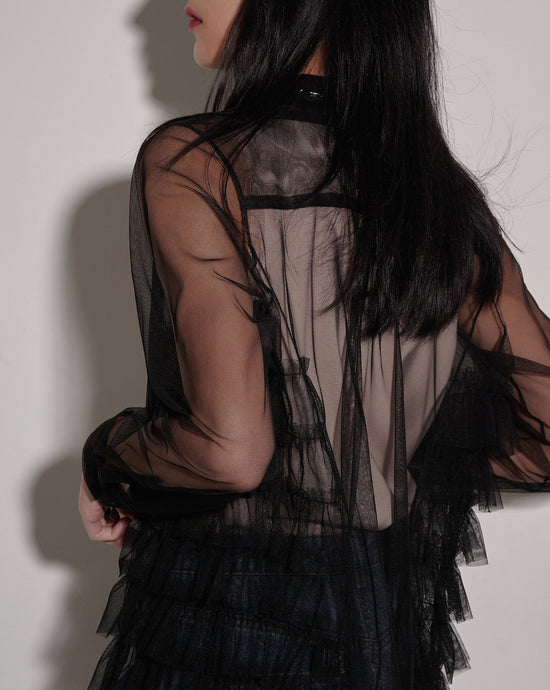 Load image into Gallery viewer, aalis SONGA tiered detail mesh shirt (Black mesh)
