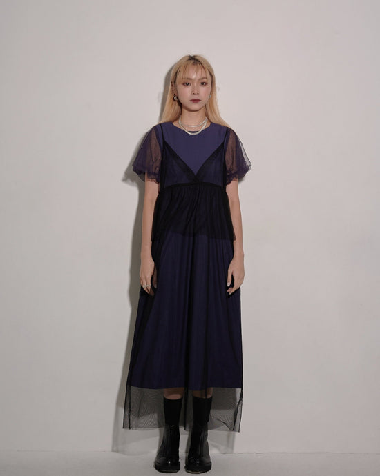 aalis NICOLE mesh bubble sleeves sheath dress (Purple grey)