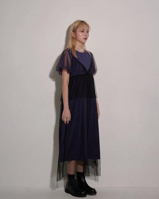 aalis NICOLE mesh bubble sleeves sheath dress (Purple grey)