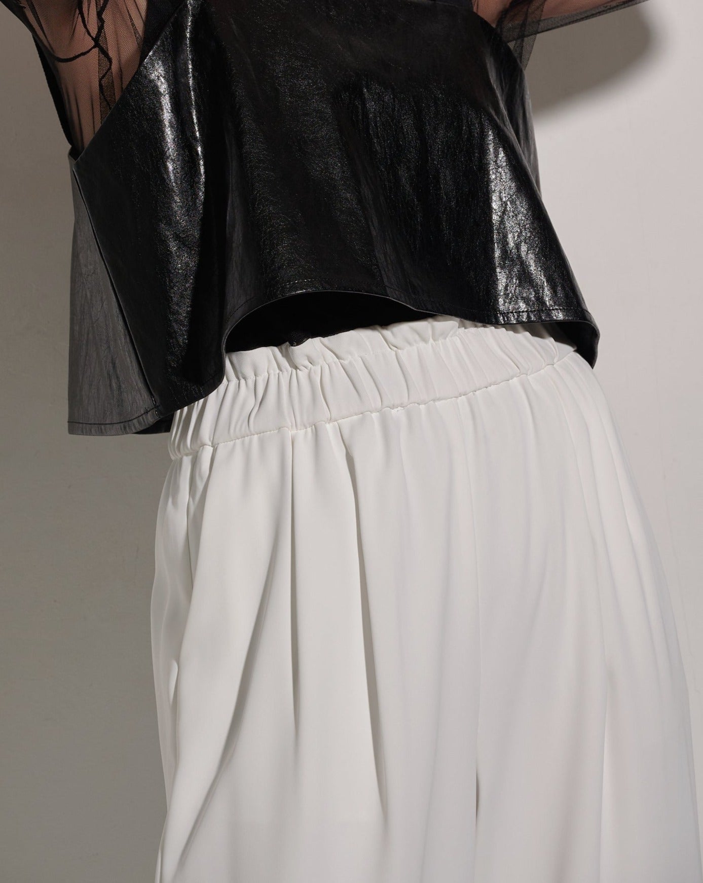 aalis FINNIE mesh trim paperbag waist pants (White)