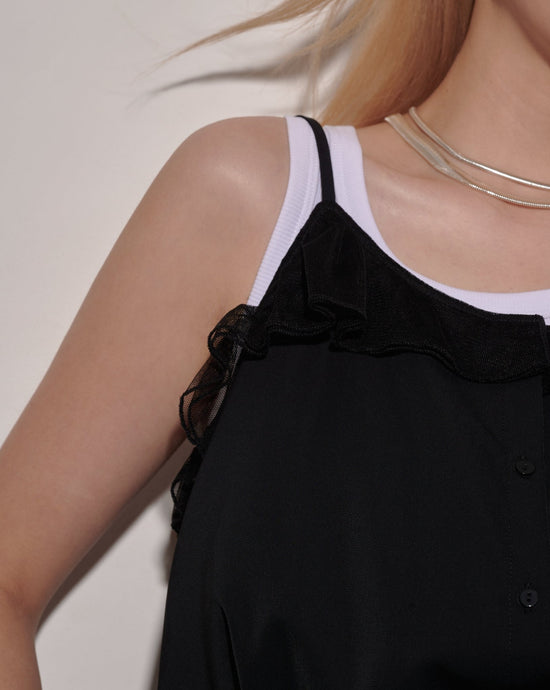 aalis JAX mesh ruffle detail shirt camisole (Black)