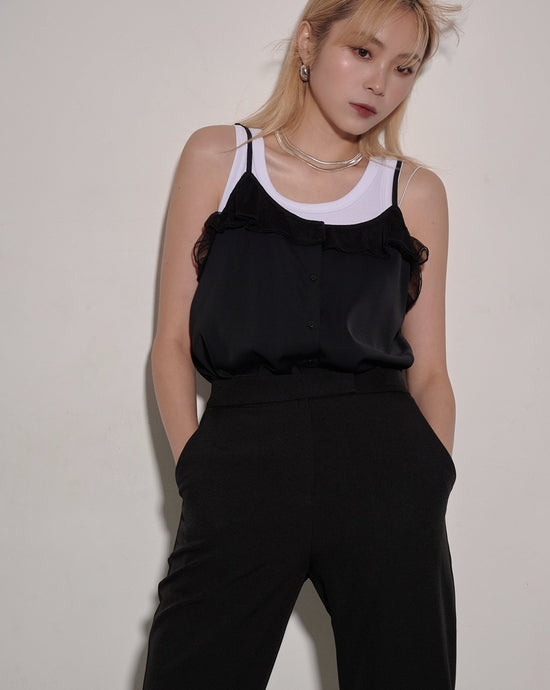 aalis JAX mesh ruffle detail shirt camisole (Black)