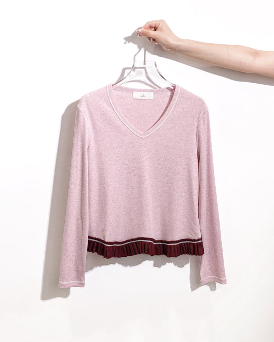 aalis YANKA ruffle hem stitches details L/S top (pink mix)