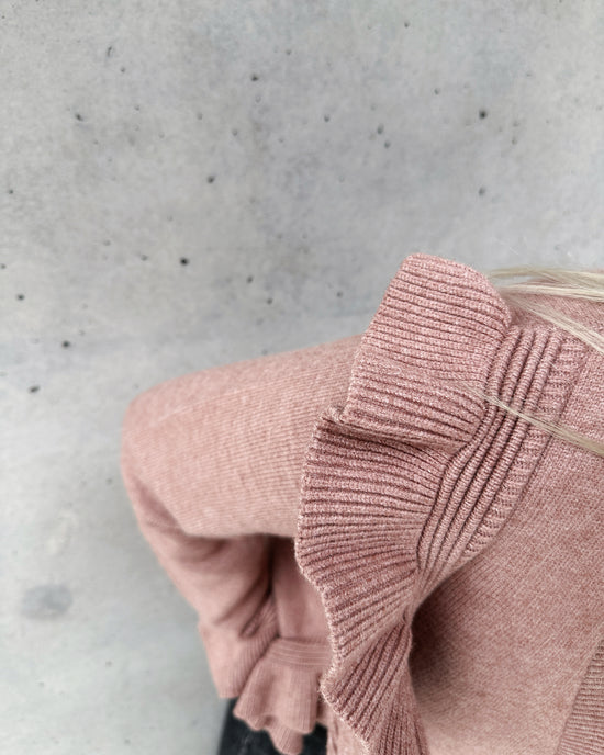 aalis SHINO side cascade ruffle V neck cardigan (Dusty Pink)