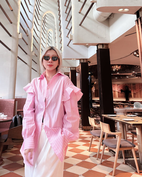 aalis TORIN ruffle shoulder detail striped shirt (Pink)