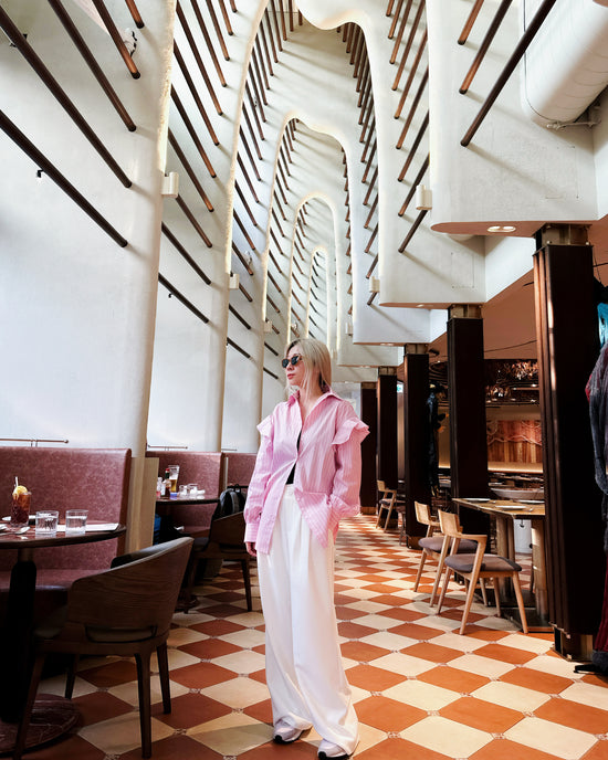 aalis TORIN ruffle shoulder detail striped shirt (Pink)