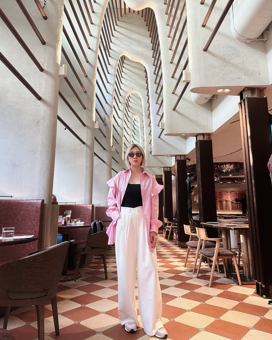 aalis TORIN ruffle shoulder detail striped shirt (Pink)