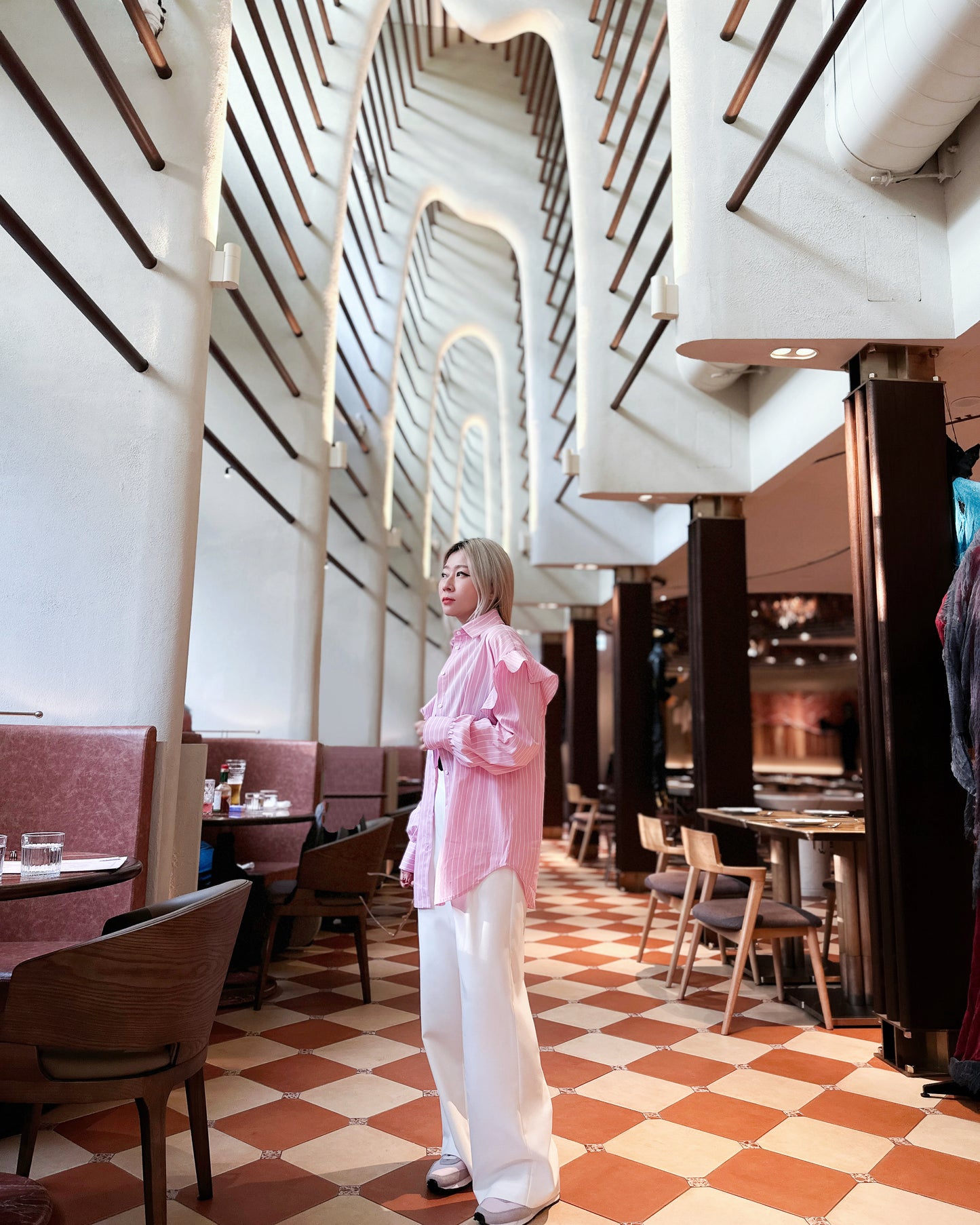 aalis TORIN ruffle shoulder detail striped shirt (Pink)