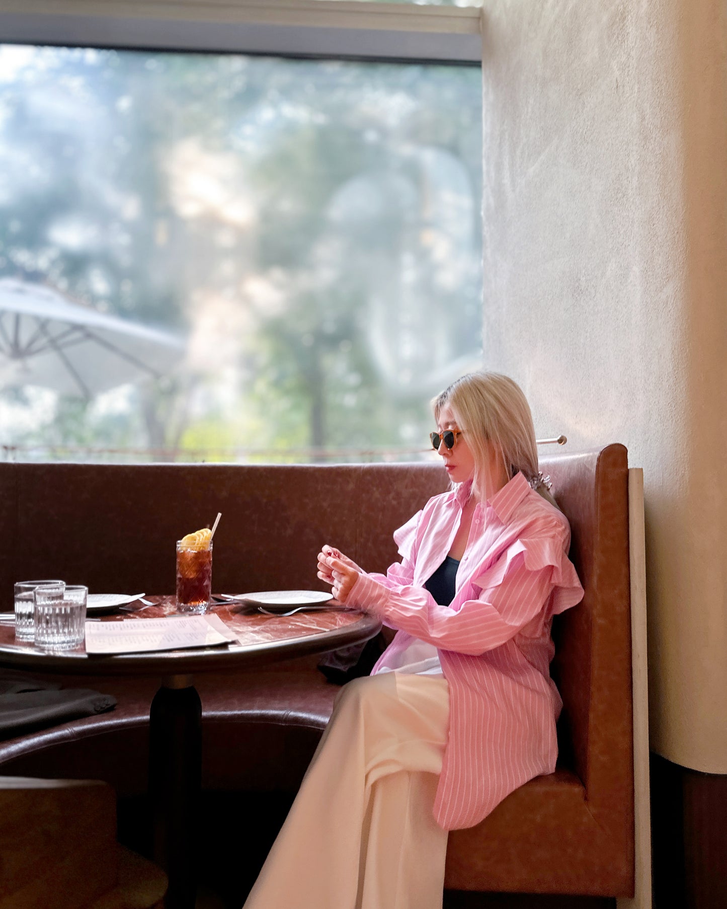 aalis TORIN ruffle shoulder detail striped shirt (Pink)