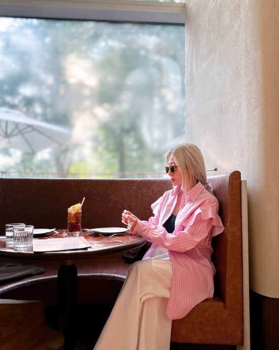 aalis TORIN ruffle shoulder detail striped shirt (Pink)