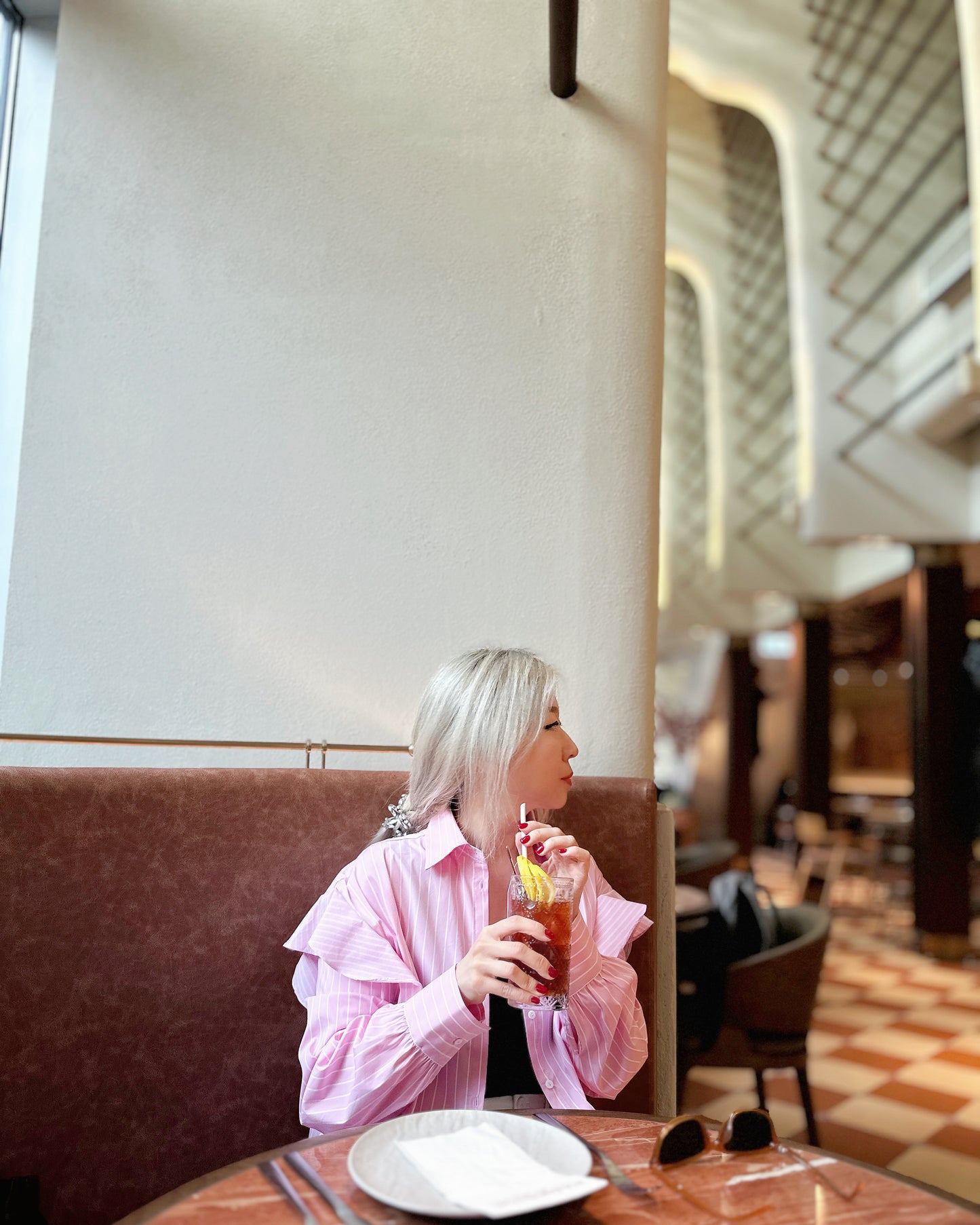 aalis TORIN ruffle shoulder detail striped shirt (Pink)