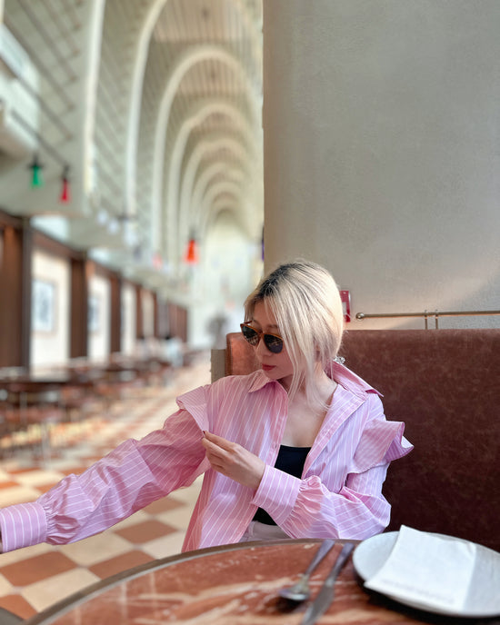 aalis TORIN ruffle shoulder detail striped shirt (Pink)