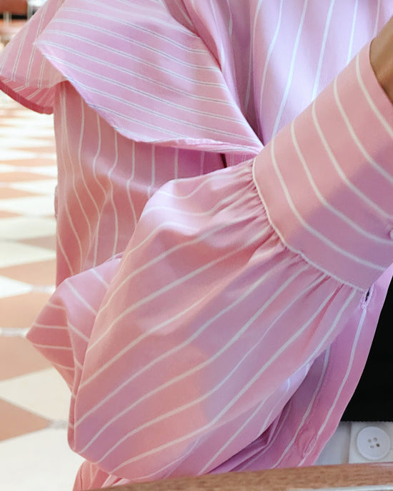 aalis TORIN ruffle shoulder detail striped shirt (Pink)