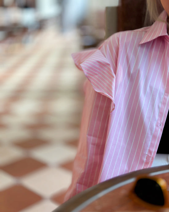 aalis TORIN ruffle shoulder detail striped shirt (Pink)