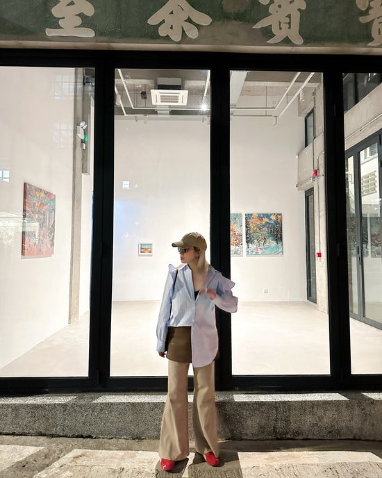 aalis TORIN ruffle shoulder detail striped shirt (Blue)