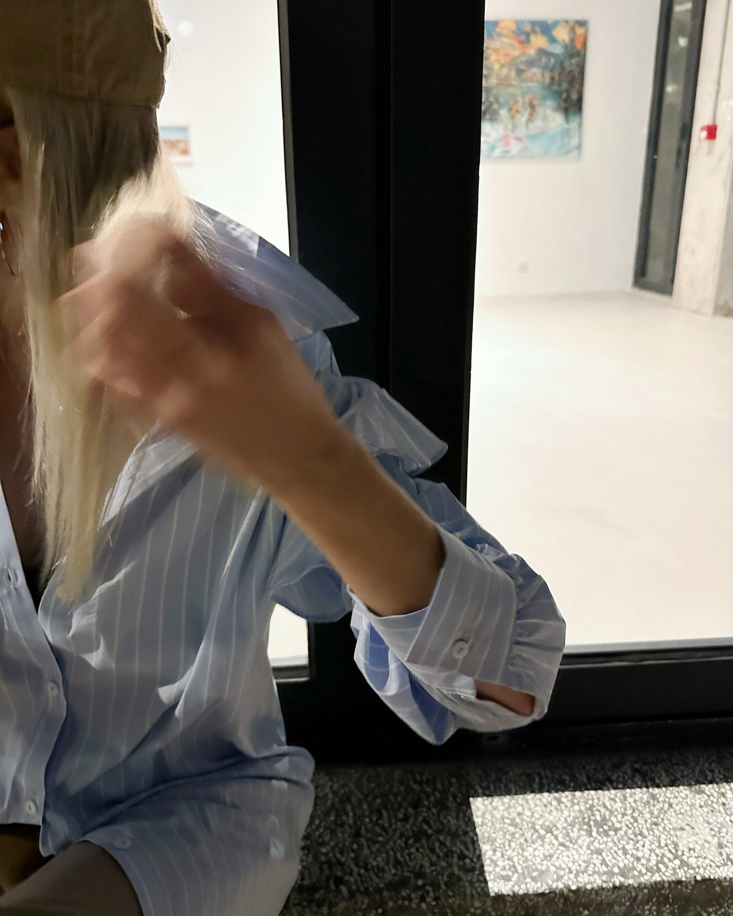 aalis TORIN ruffle shoulder detail striped shirt (Blue)