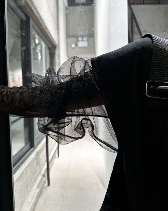 aalis BUFFY mesh puff sleeves sweater tunic (Black)