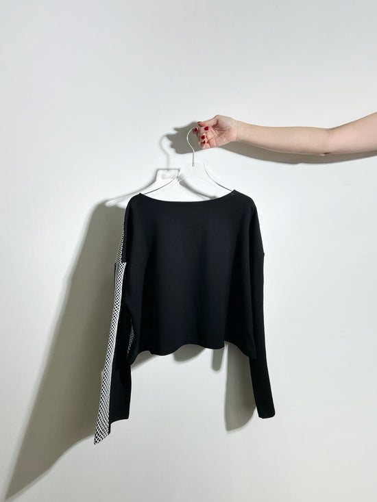 aalis CARY fishnet panel L/S sweater top (Black)