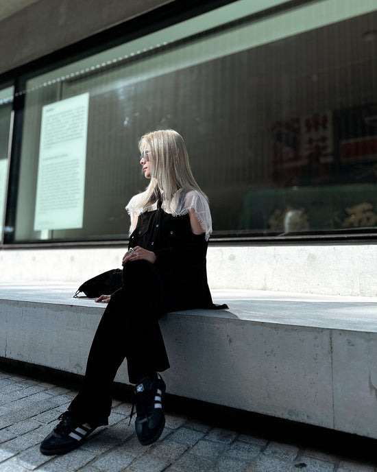 aalis REESE MESH cape panel on shoulder oversized shirt (Black Mix)