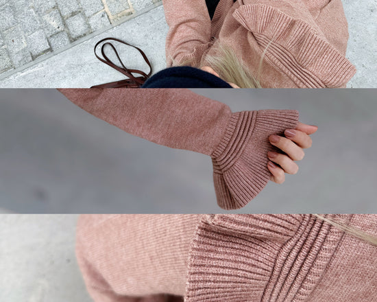 aalis SHINO side cascade ruffle V neck cardigan (Dusty Pink)