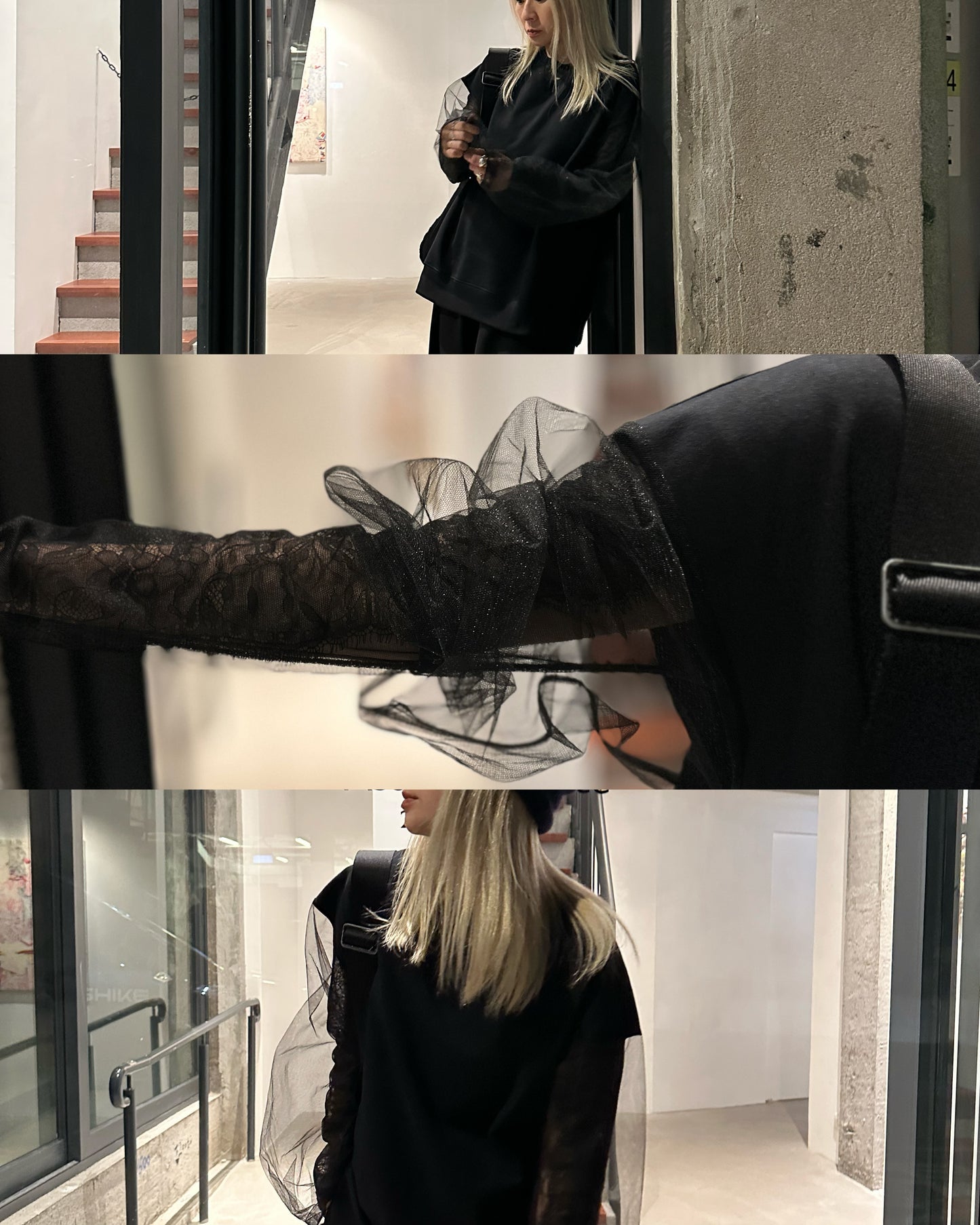 aalis BUFFY mesh puff sleeves sweater tunic (Black)