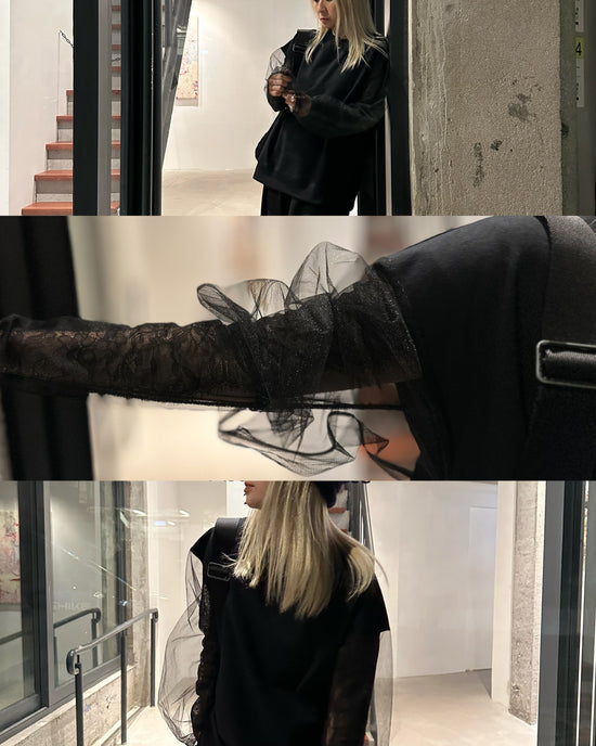 aalis BUFFY mesh puff sleeves sweater tunic (Black)