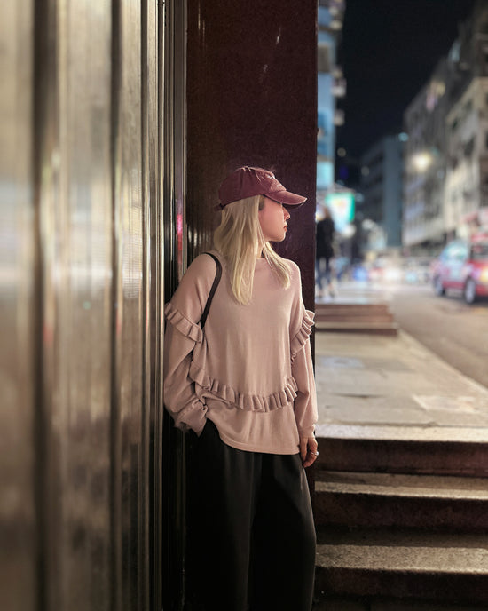 aalis EMI Ruffle detail relaxed knitted sweater (Dusty Pink)