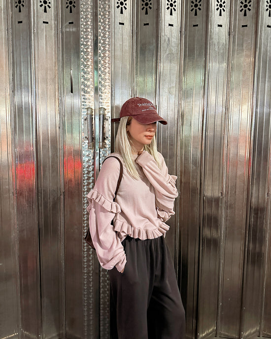 aalis EMI Ruffle detail relaxed knitted sweater (Dusty Pink)