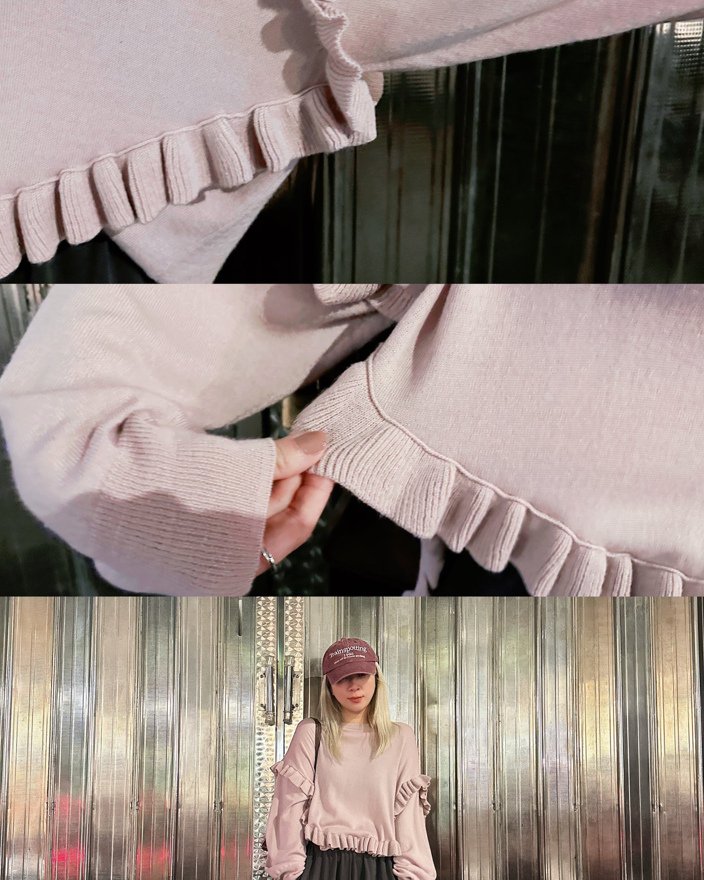 aalis EMI Ruffle detail relaxed knitted sweater (Dusty Pink)