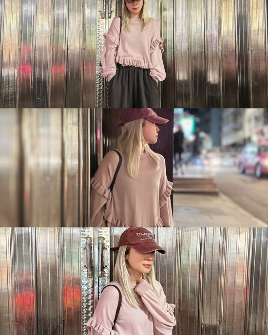 aalis EMI Ruffle detail relaxed knitted sweater (Dusty Pink)