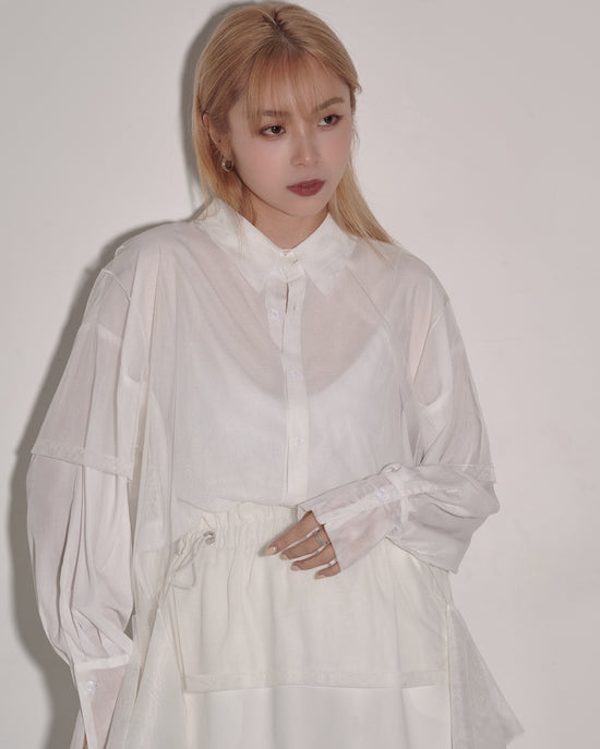 Load image into Gallery viewer, aalis TYLER balloon sleeves oversized shirt with mesh detail (White)
