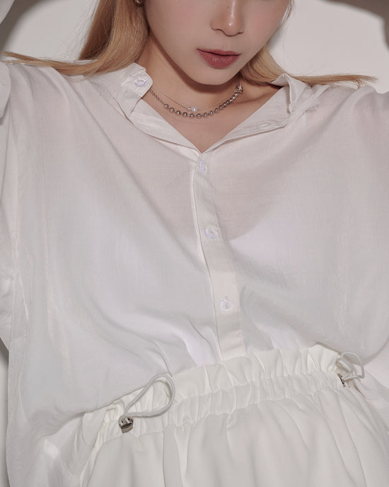 aalis TYLER balloon sleeves oversized shirt with mesh detail (White)