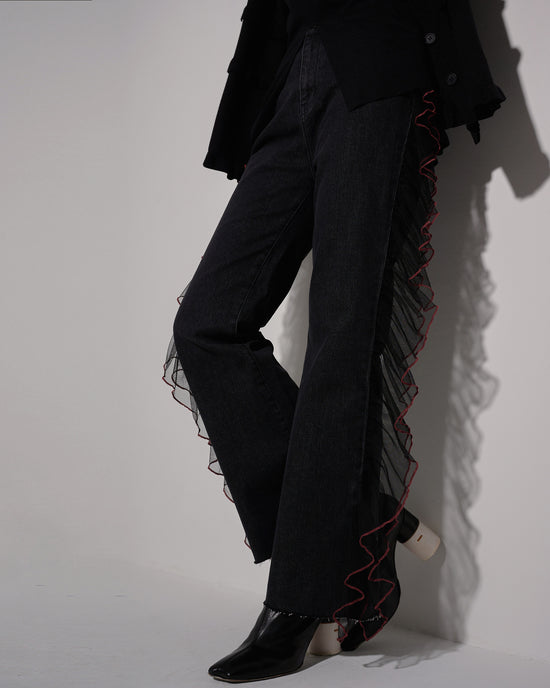 aalis LOI cascade mesh trim jeans (Black denim) –