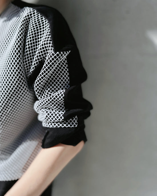 aalis CARY fishnet panel L/S sweater top (Black)