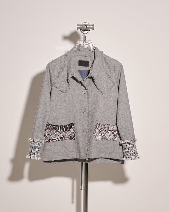 aalis JENSEN  fringe detail mixed tweed wool jacket (Grey mix)