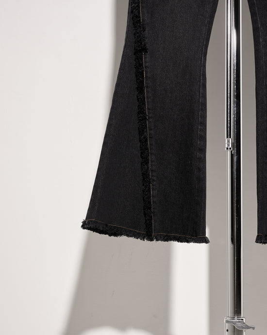 aalis OLA asymmetric fringe detail fit and flare jeans (Black denim)