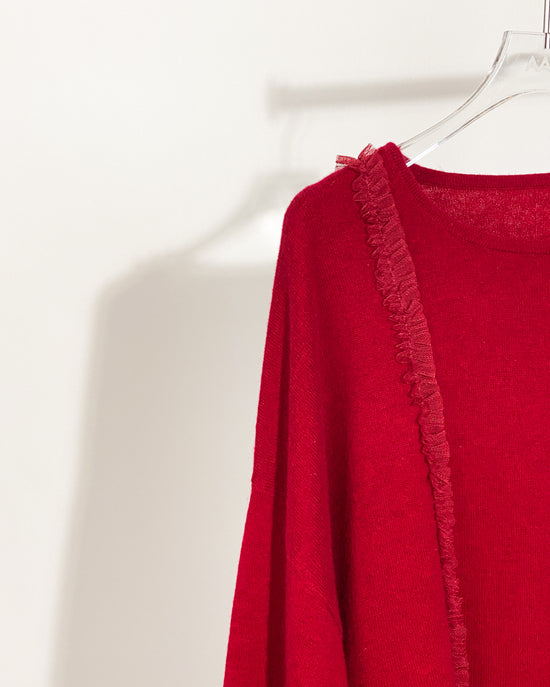 aalis ROXIE mini ruffle trim loose cashmere sweater (Red)