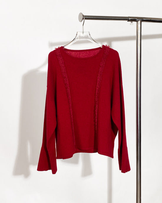 aalis ROXIE mini ruffle trim loose cashmere sweater (Red)