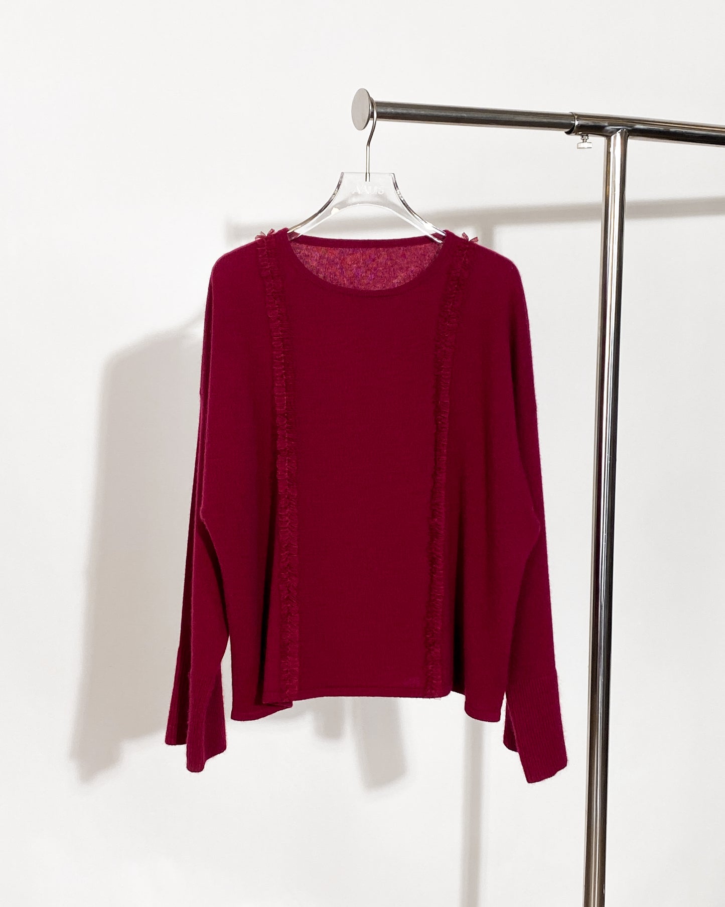 aalis ROXIE mini ruffle trim loose cashmere sweater (Burgundy)