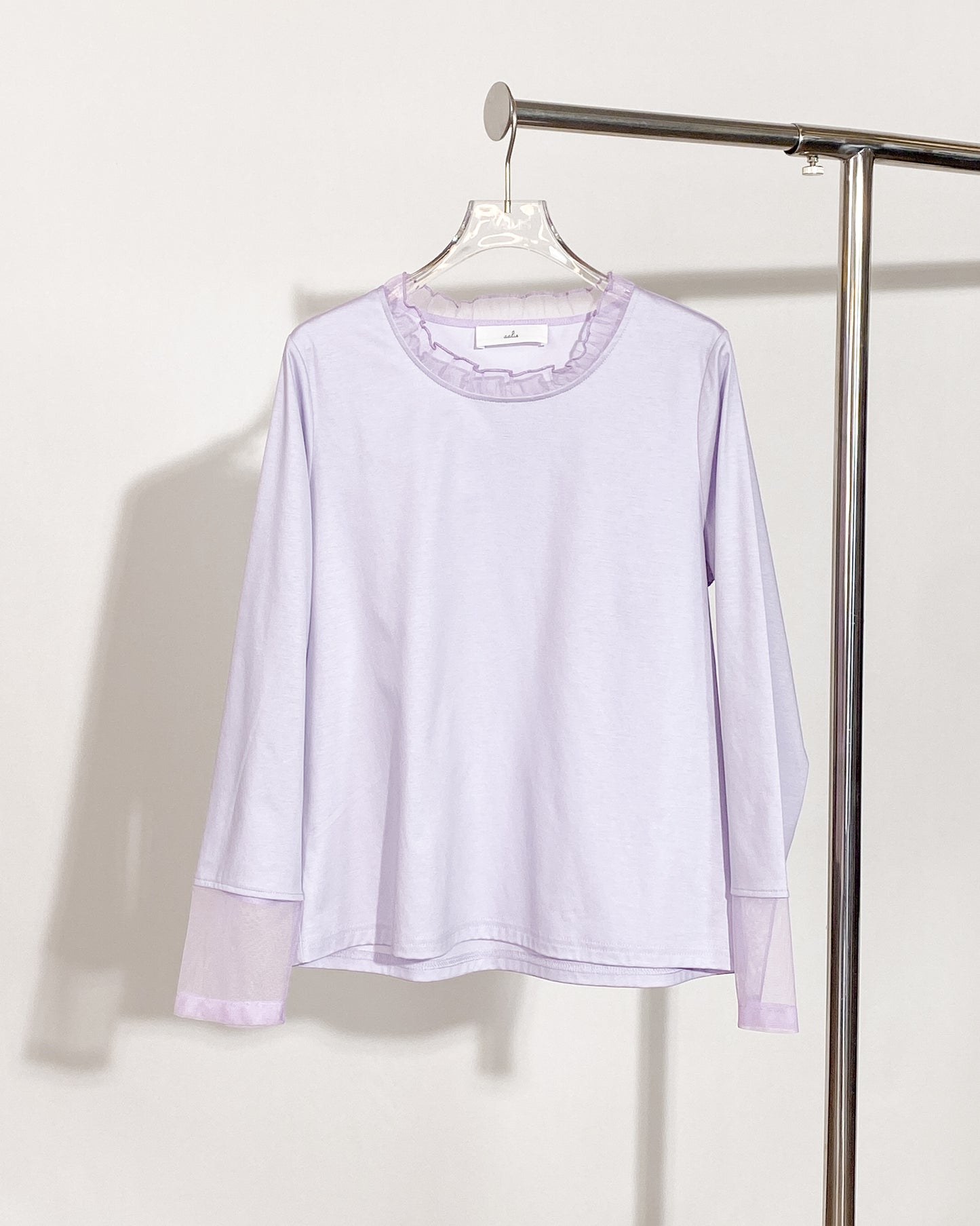 aalis LEVEN mesh ruffle stand collar L/S top (Lilac)