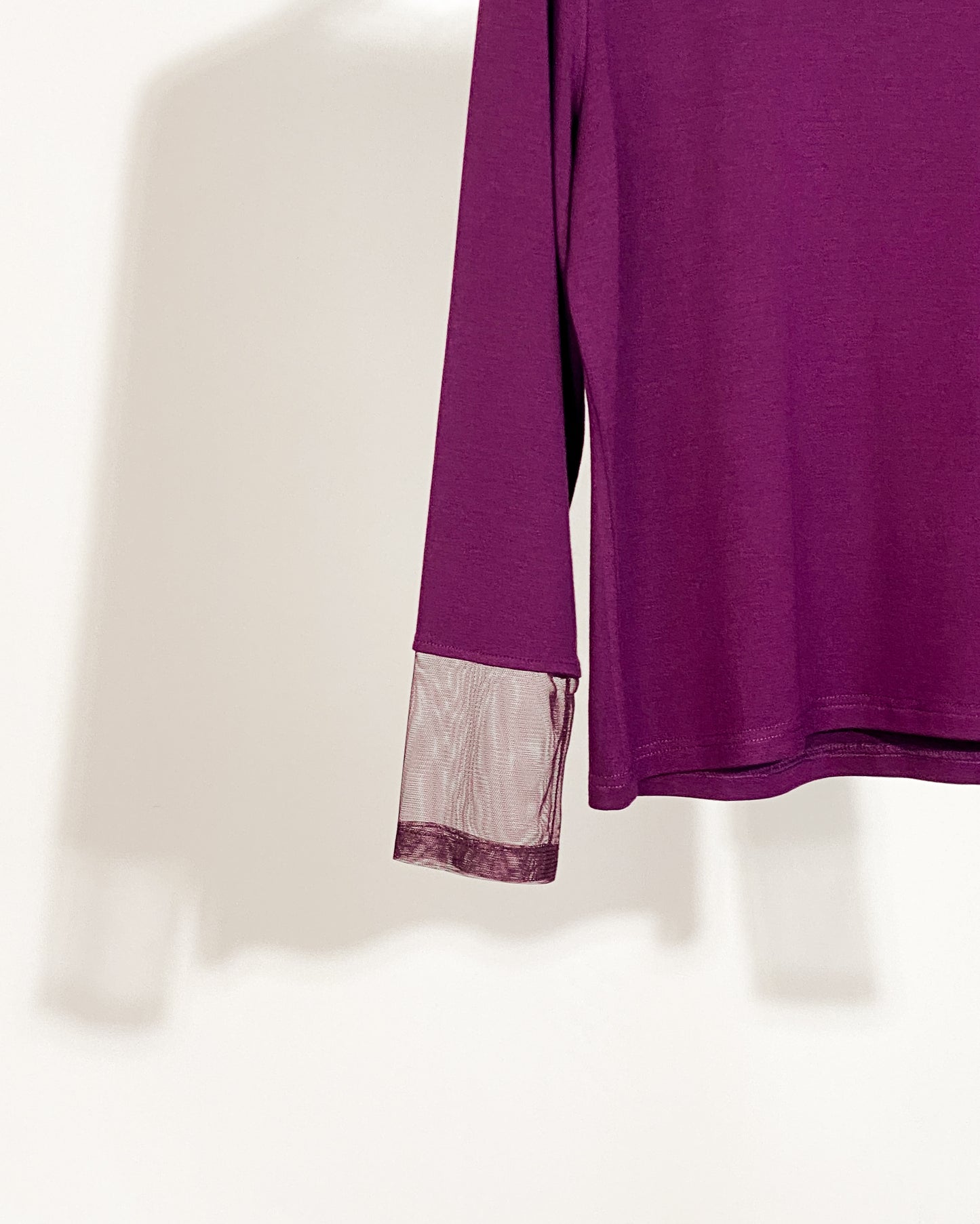 aalis LEVEN mesh ruffle stand collar L/S top (Plum)