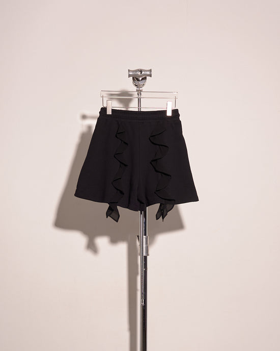 aalis ALANNA chiffon ruffle panel sweat shorts (Black)