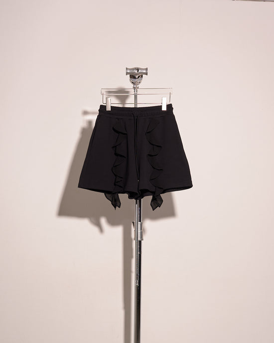 aalis ALANNA chiffon ruffle panel sweat shorts (Black)