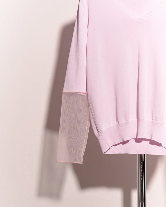 aalis KEZIA half mesh sleeves V neck knit top (Light pink)