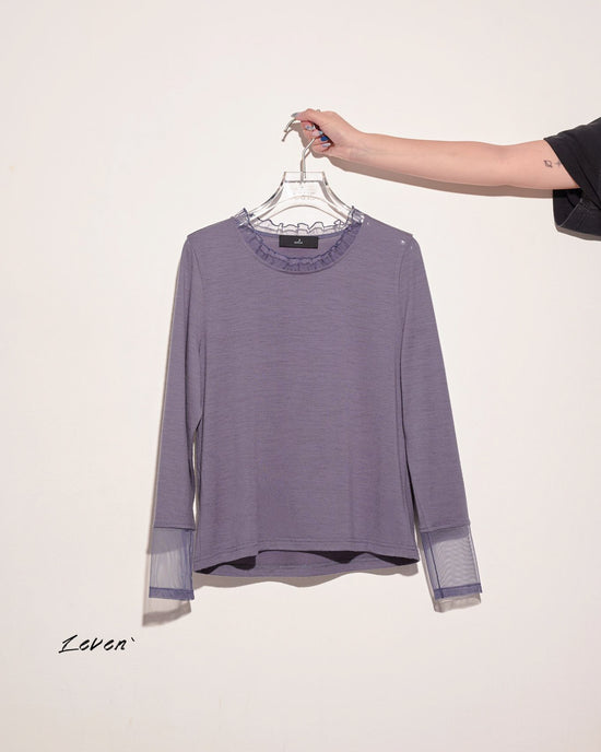 aalis LEVEN P2 mesh ruffle stand collar L/S top (Purple grey)