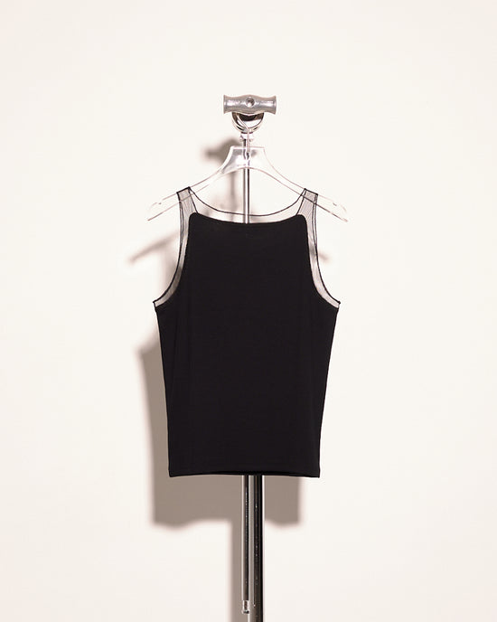 aalis RUMIA sheer neckline detail rib tank (Black)