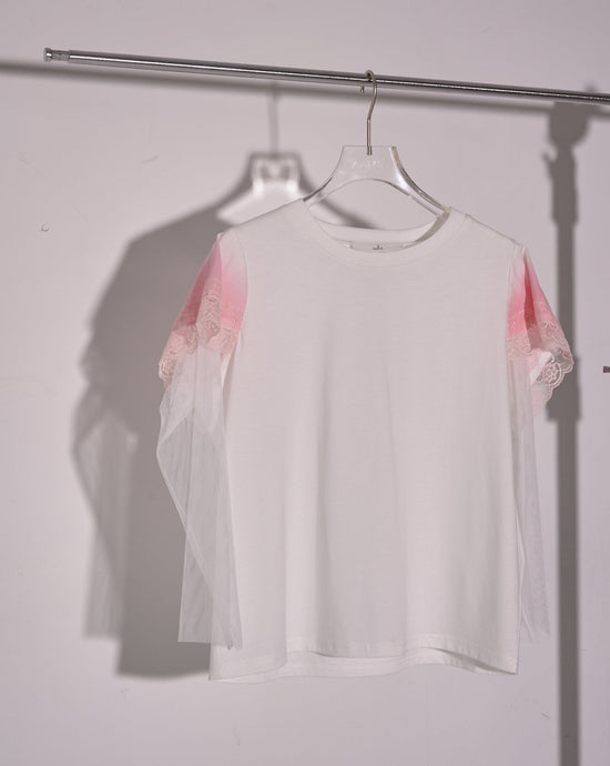 Load image into Gallery viewer, aalis MIRRI gradient lace trim Tee (White)
